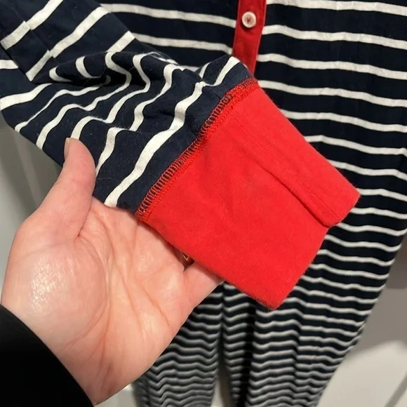 J Crew Unionsuit Onesie Pajamas Navy Stripe Red Jersey Cotton Loungewear EUC - Picture 7 of 10